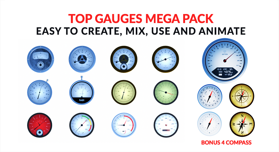 Top Gauges Mega Pack 30+ (Bonus 4 Compass) | Fab