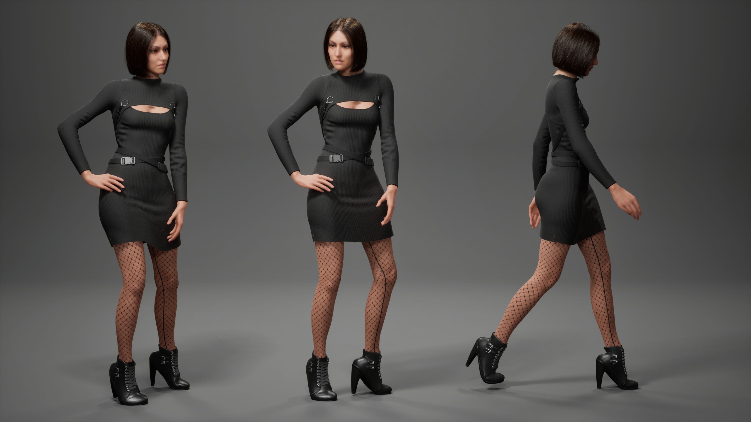 出品Techwear Dress with High Heels and Fishnetsのメディア1