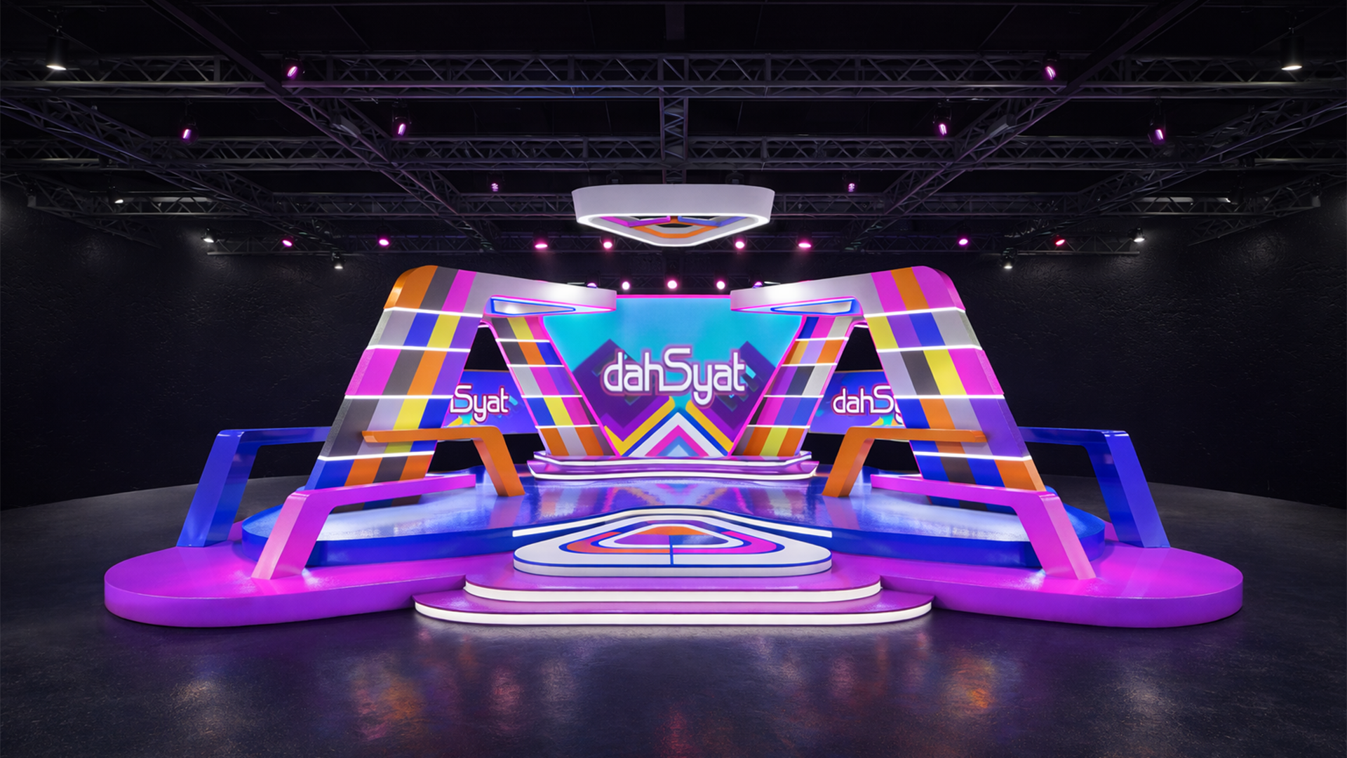 Interview Set Neons Vibrant Neon Broadcast Studio Set | Fab