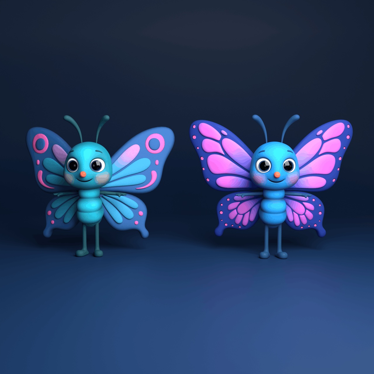 Media 1 for listing Cute Stylized Butterfly Duo – Colorful Cartoon 3D Models Pack
