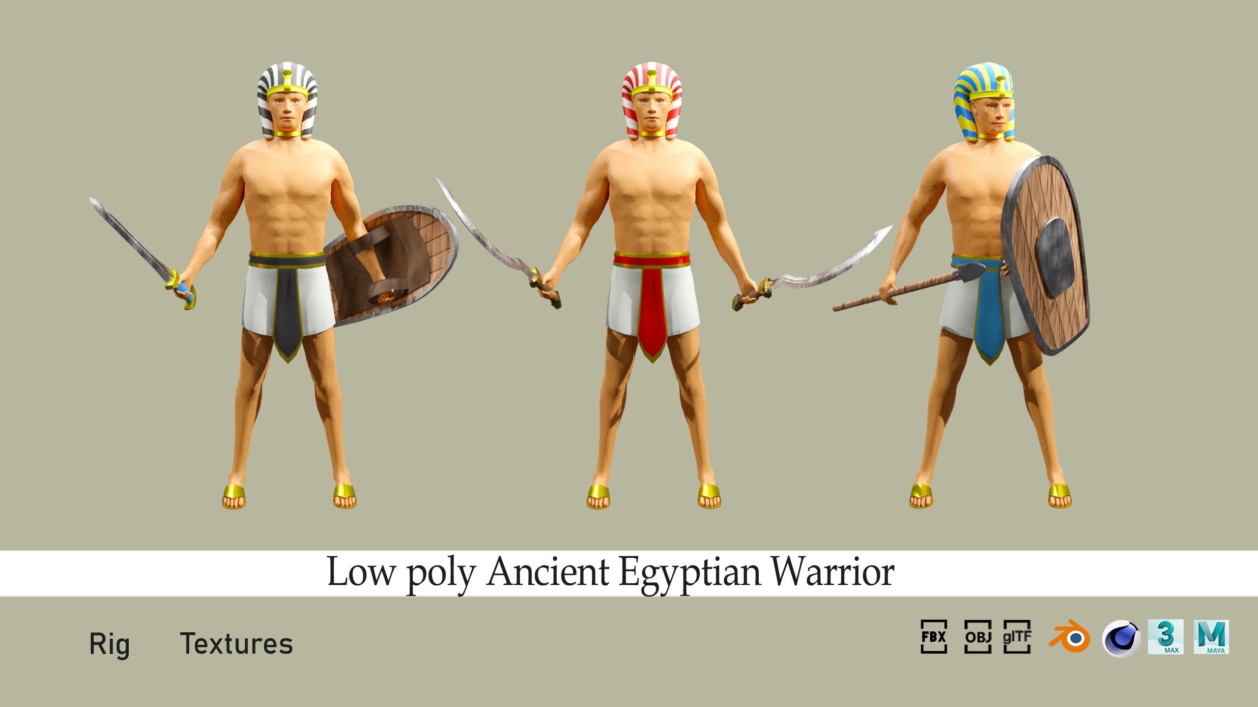 Cartoon character ancient egyptian warrior - Low-poly 제품 등록을 위한 미디어 1개