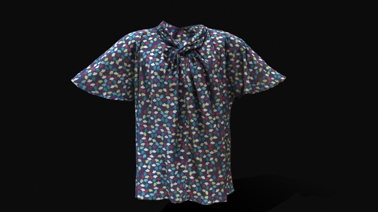 Media 1 for listing Dark blue blouse with colored pattern - Scan