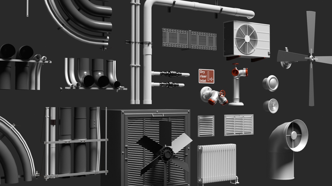 HVAC & Ventilation Modular Pack - Fan, Air Vents, Pipes, AC, Radiator | Fab