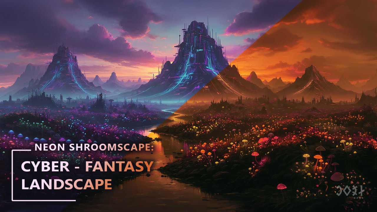 Media 1 for listing Neon Shroomscape: Cyber-Fantasy Landscape - Skybox