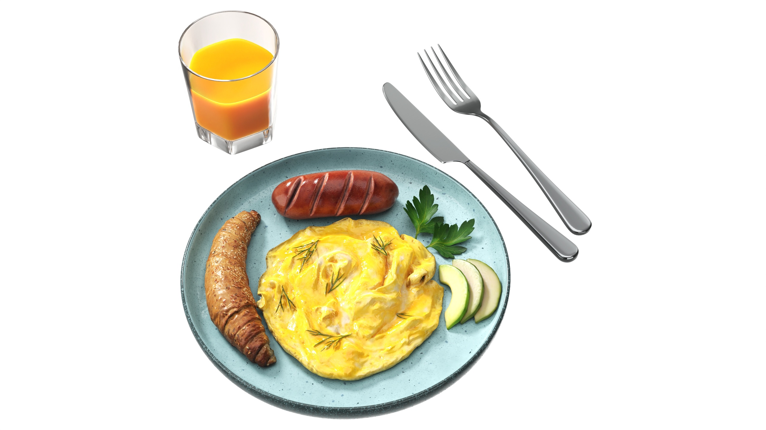Media 1 for listing Breakfast with omlette sausage and juice