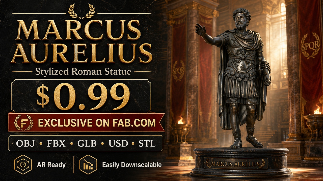 Media 1 for listing Marcus Aurelius Statue | Stylized Roman Emperor Sculpture | AR Ready