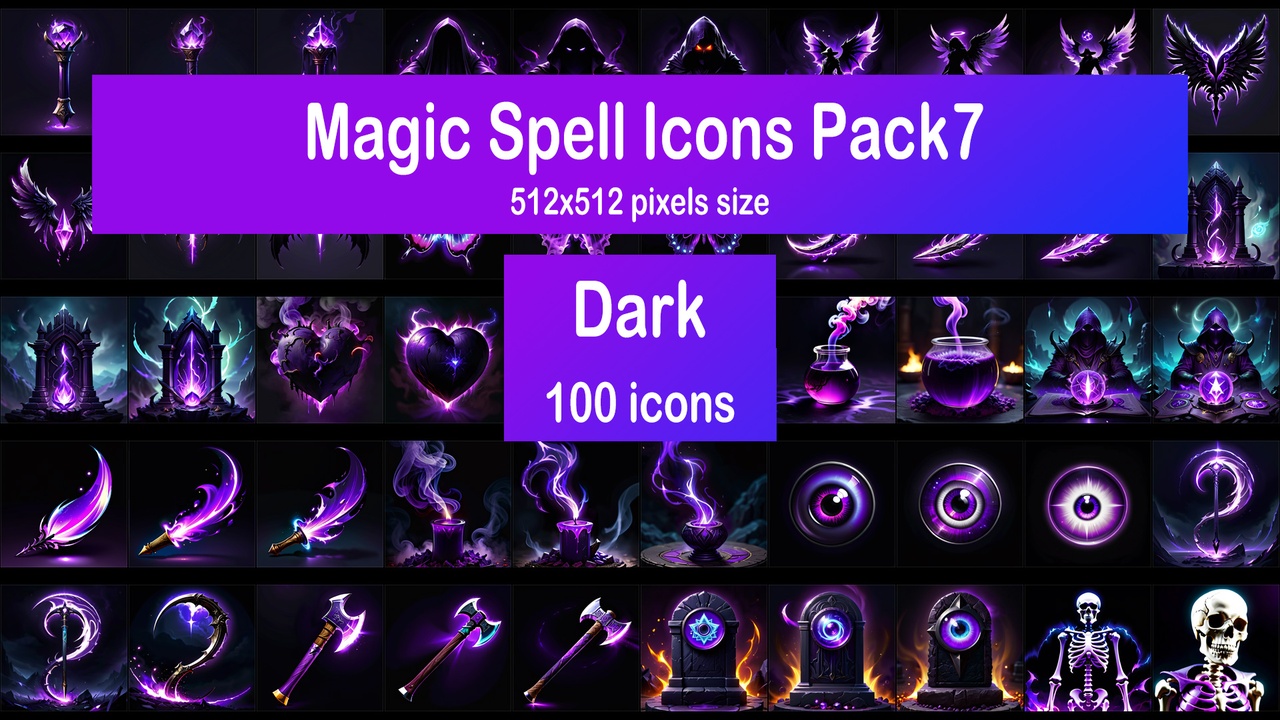 Media 1 for listing Magic Spell Icons Pack7 - Dark