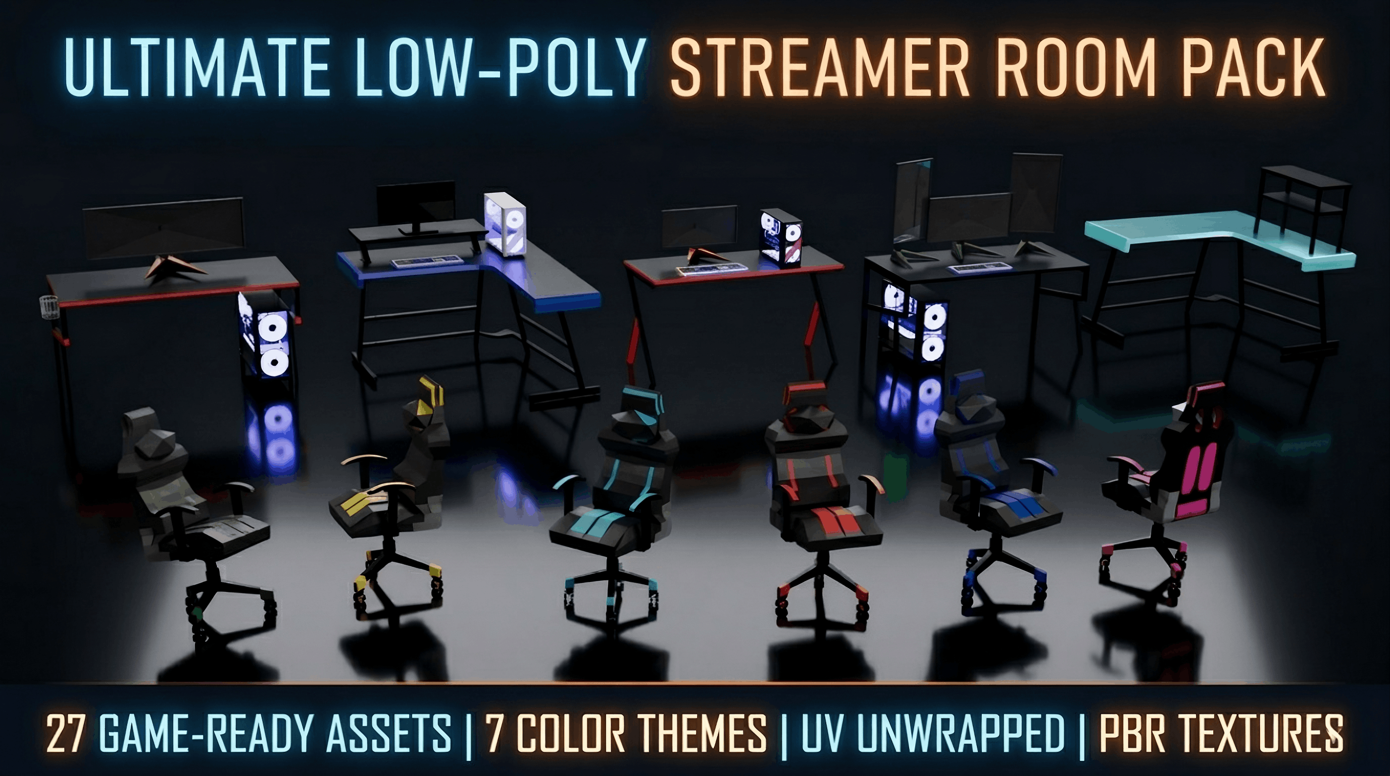 Stylized Low-Poly Streamer Room Pack - 27 Game-Ready Assets | Fab