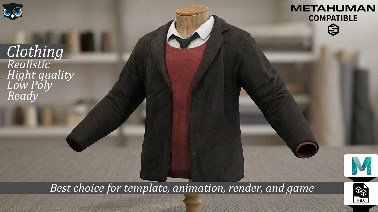 Media 1 for listing Modern Casual Academic Blazer and Sweater Outfit MetaHuman Compatible