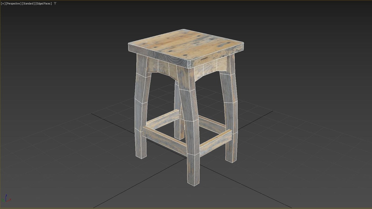 Media 1 for listing Old Wooden Low Poly Stool
