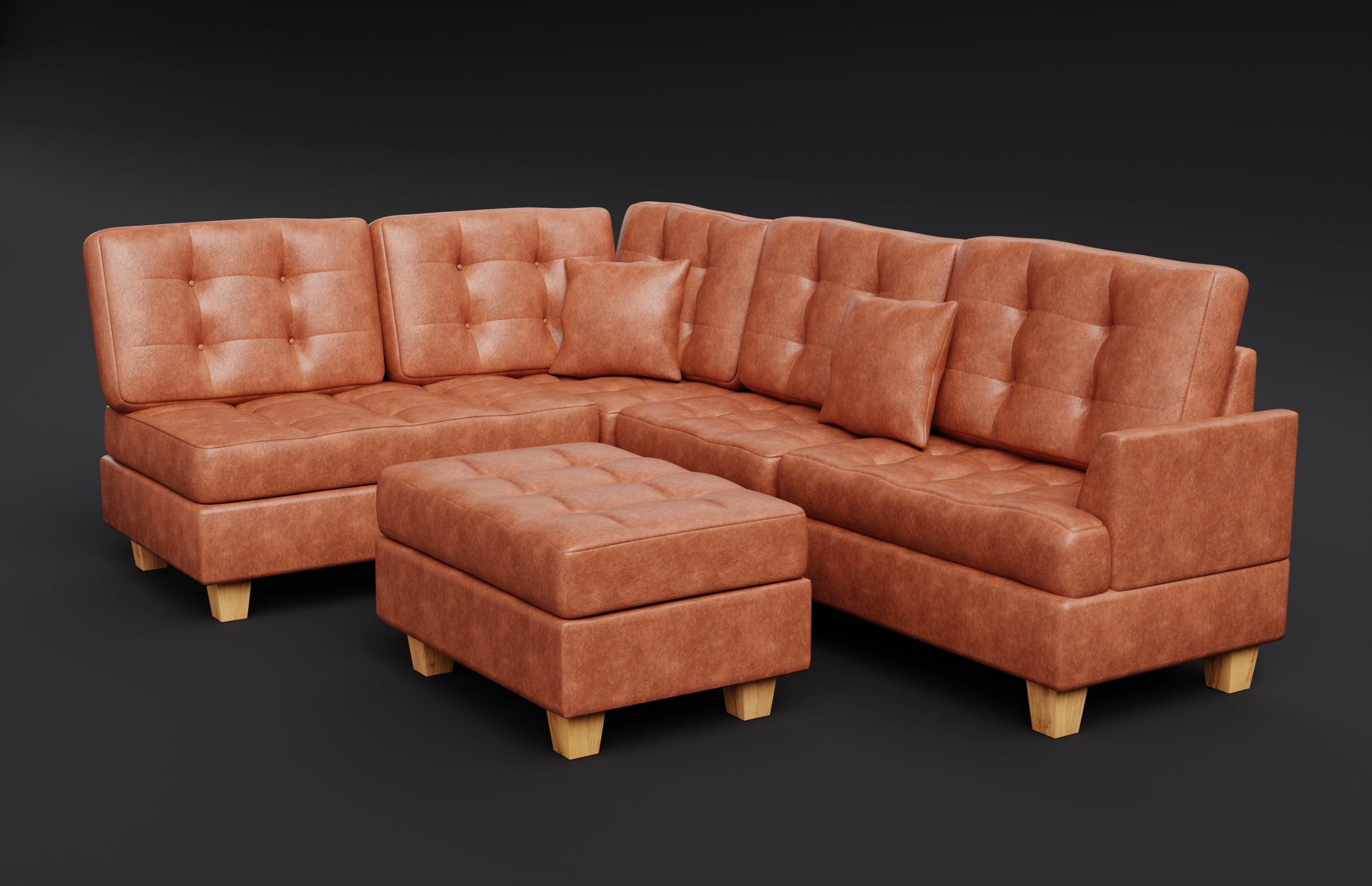 Media 1 for listing Tufted L-Shaped Leather Sofa
