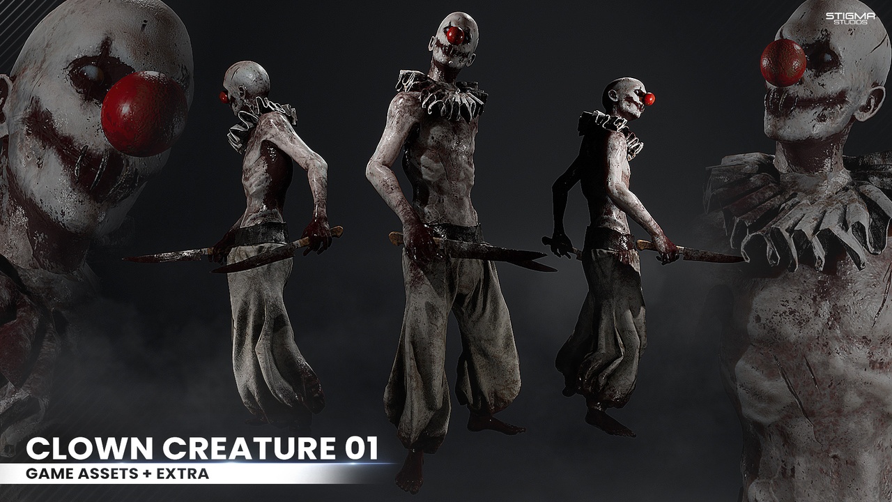 Media 1 for listing Creepy Clown Creature 01 - Game Assets + Extra