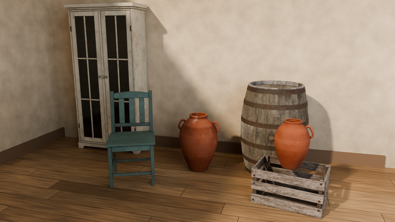 Media 1 for listing Rustic Destructible Props - Barrel, Crate, Jars, Cabinet & Chair