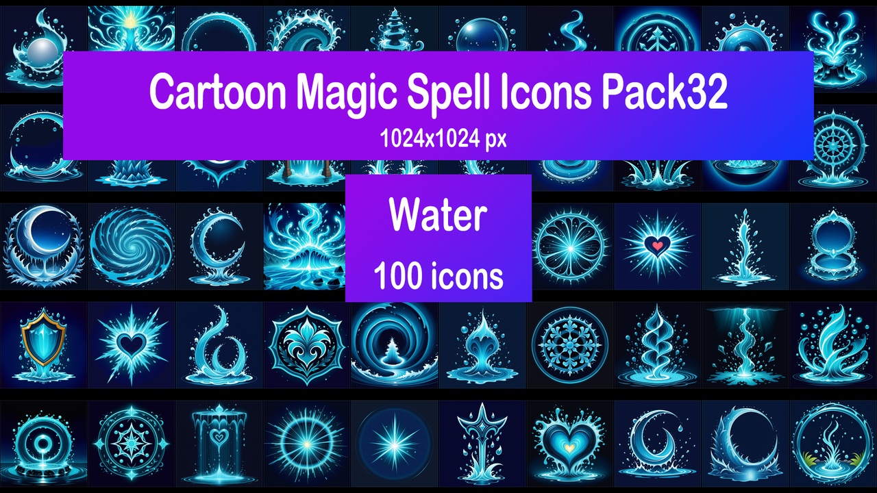 Media 1 for listing Cartoon Magic Spell Icons Pack32 - Water