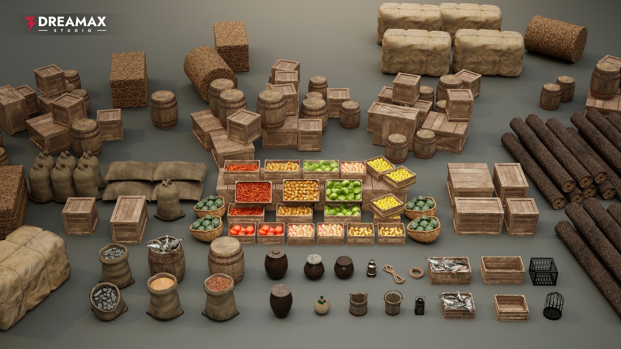 Media 1 for listing Medieval Market Props - Merchant, Village, Harbor & Fantasy RPG Assets Vol.1