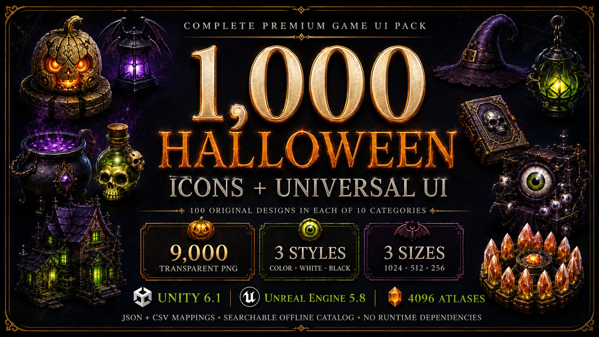 Media 1 for listing 1,000 Halloween Icons & Universal Spooky UI | Game UI Mega Pack