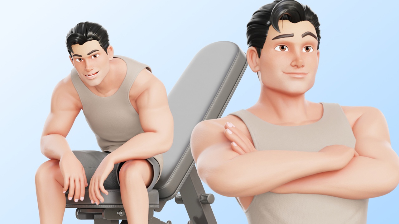 Media 1 for listing Cartoon Fitness Man Character Rigged