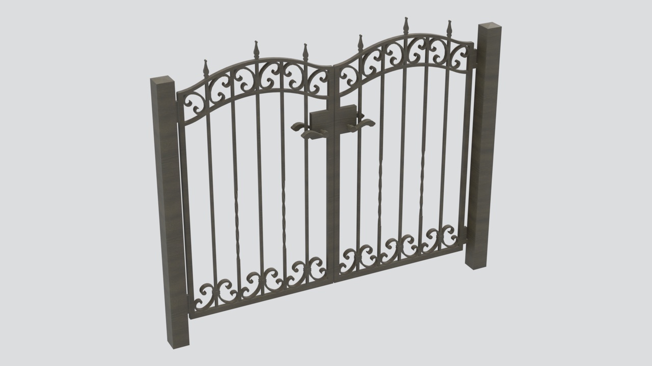 Media 1 for listing Wrought Iron Double Gate with Scroll Top and Spear Tips 3D Model