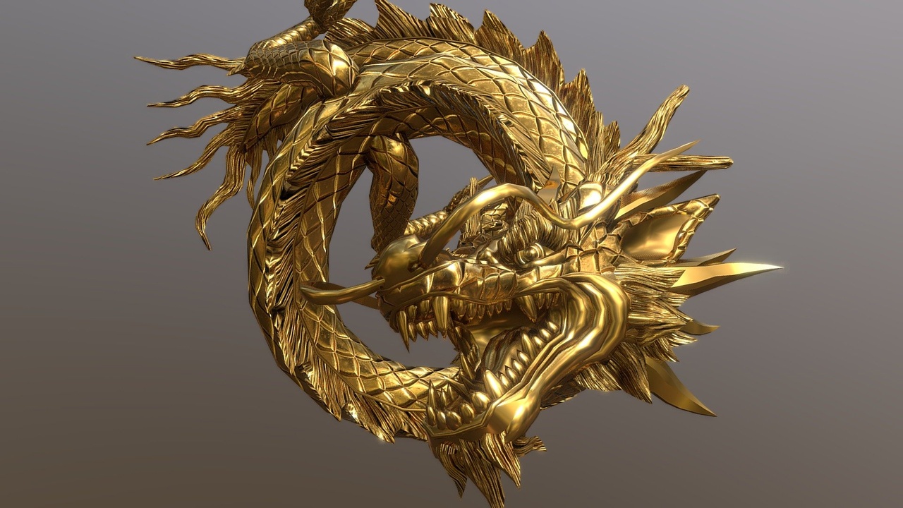 Media 1 for listing Animated Gold Dragon – Game-Ready- FBX & .Blend File