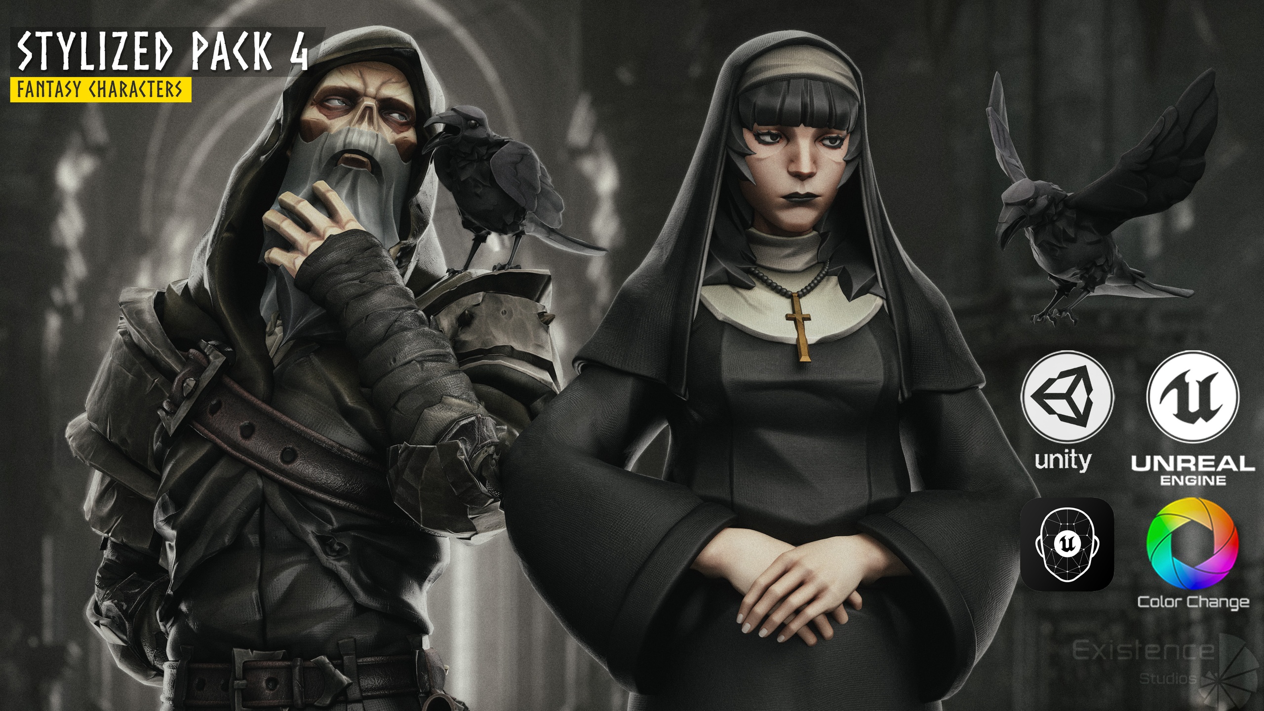 Media 1 for listing 3 in 1 - Creature Pack 4 - Raven - Undead Draugr - Nun Katharine - #77