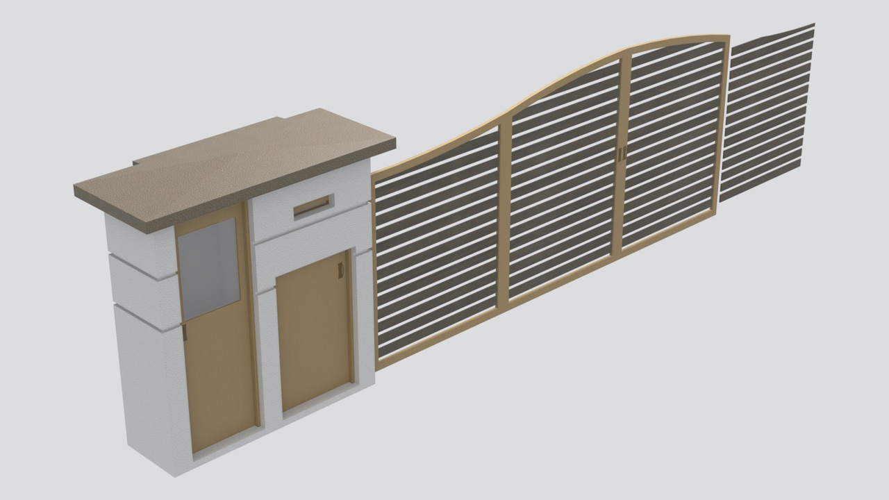 Media 1 for listing Modern Horizontal Slat Metal Driveway Gate with Fence 3D Model