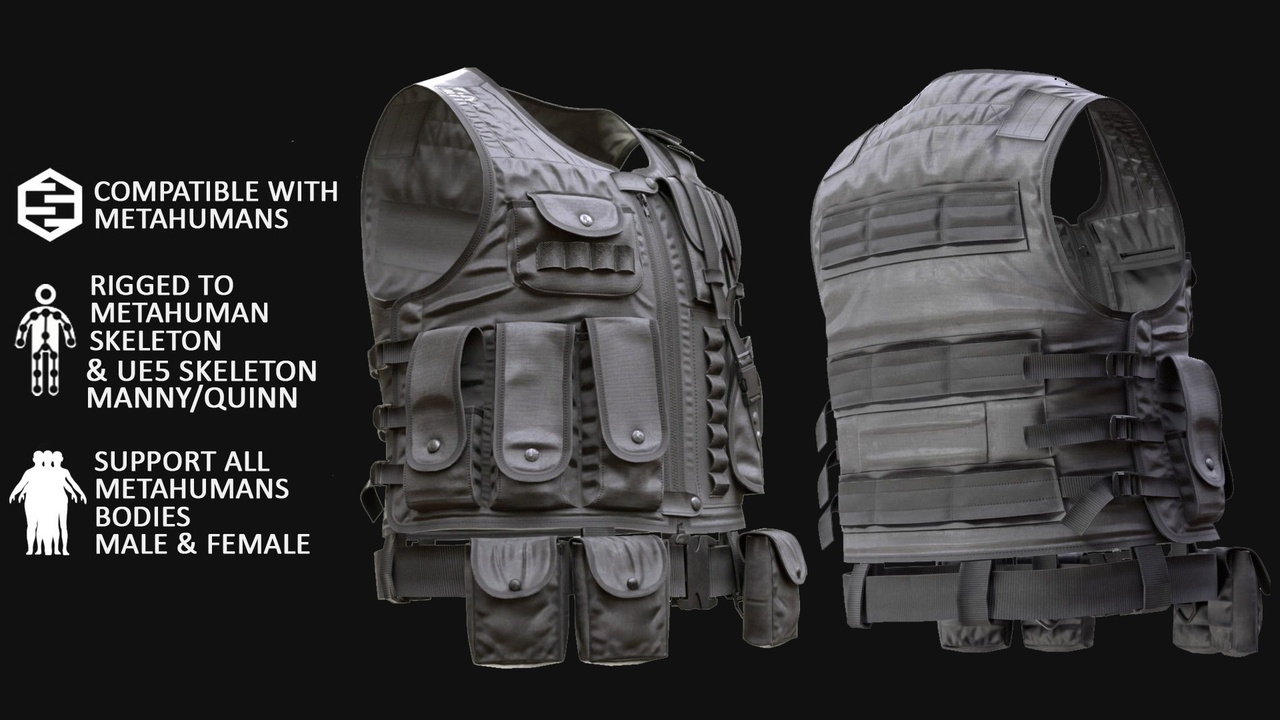 Media 1 for listing Military Vest for Metahuman 3D model - MH & UE5 Skeletons - Rigged