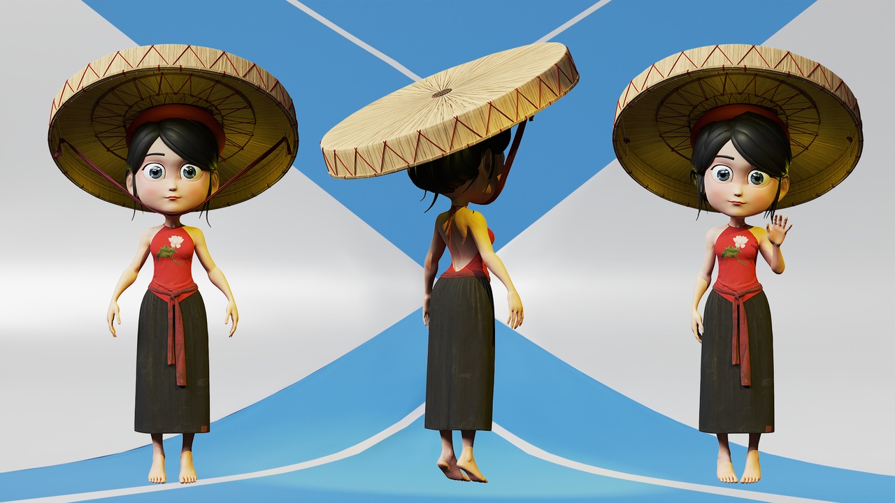 Medios 1 para el artículo Stylized Vietnames Model 3D with Skirt Clothing