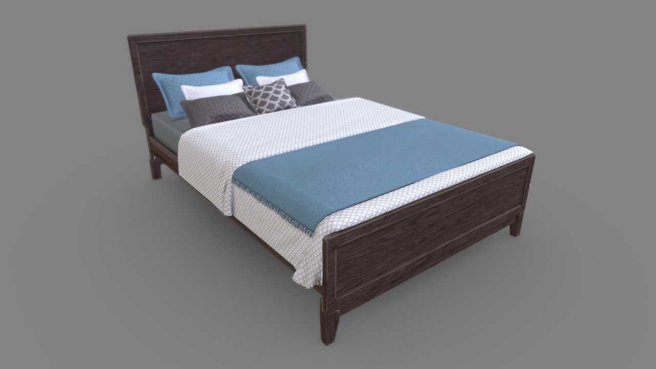 Media 1 for listing 3D Queen Size Rustic Bed model Low-poly 3D model