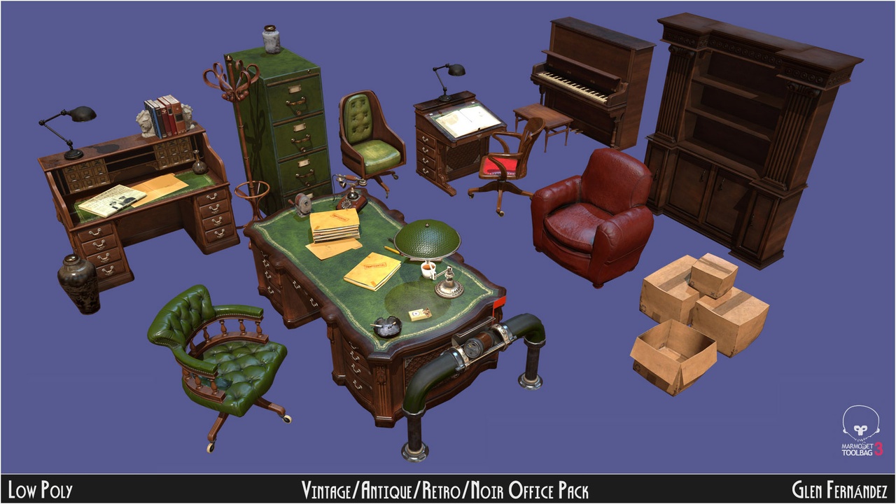 Media 1 for listing Vintage noir office low poly PACK