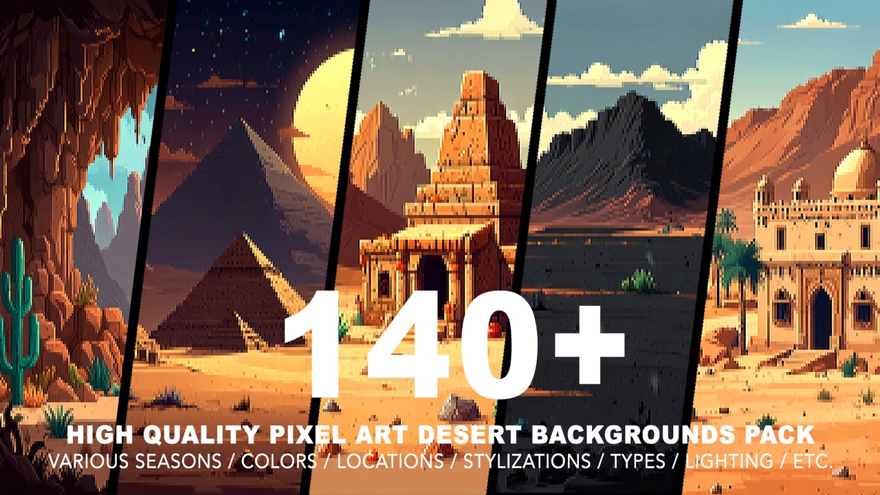 Media 1 for listing 140+ DESERT PIXEL ART BACKGROUNDS