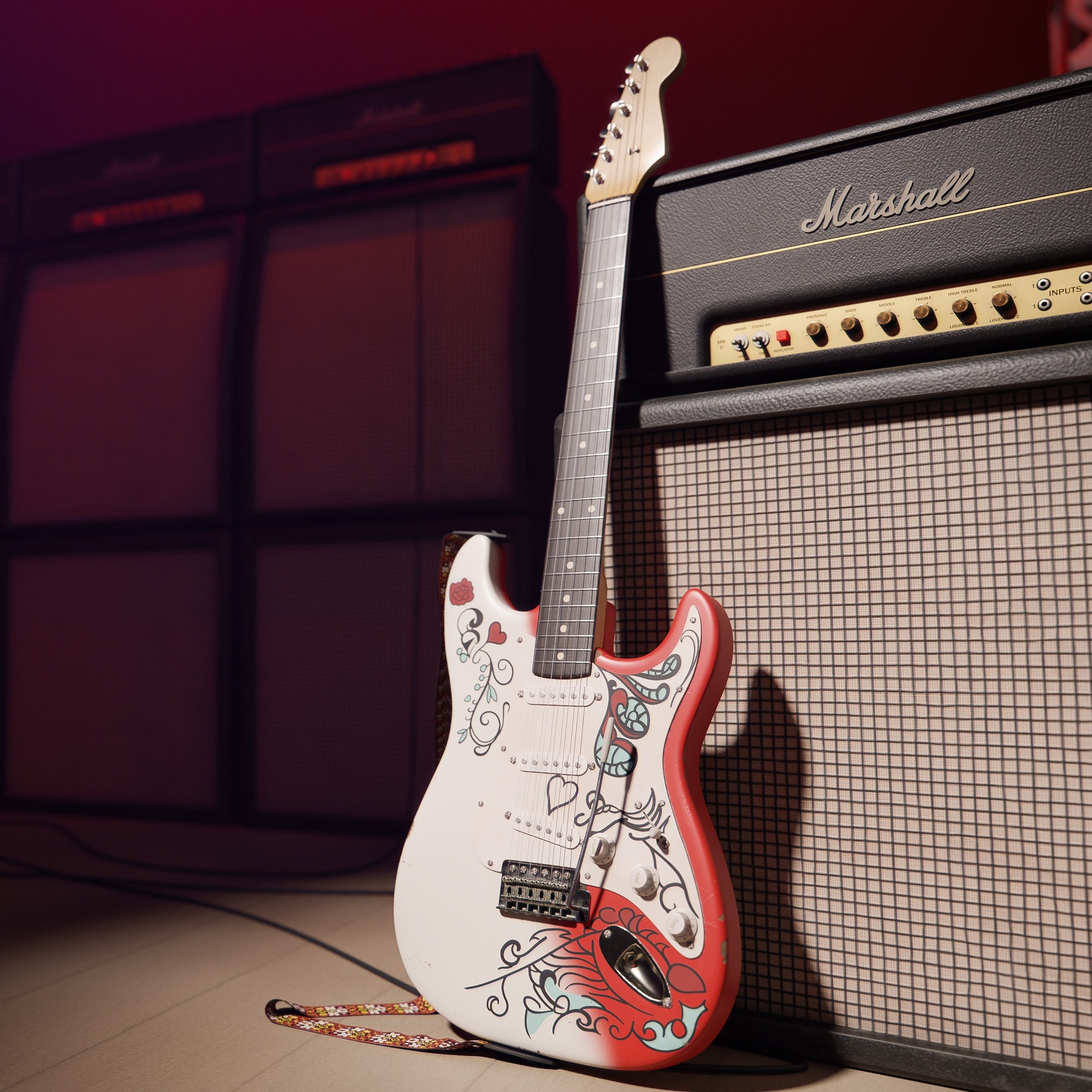 Media 1 for listing Fender Stratocaster & Marshall Amplifiers — White + Monterey