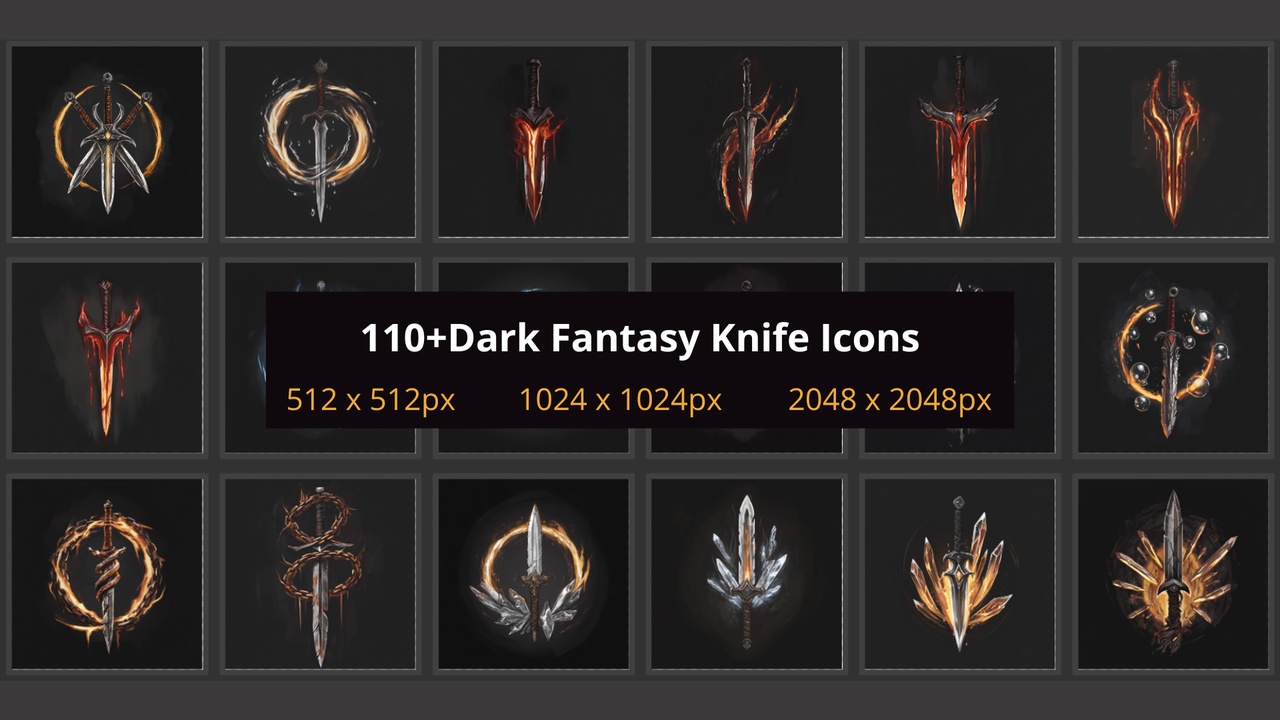 Media 1 for listing 110+ Dark Fantasy Knife Icons 01