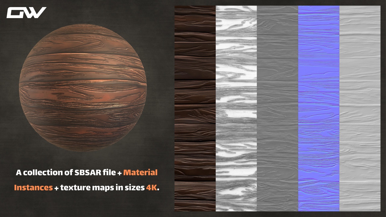 Media 1 for listing Stylized Wood Texture | UE FIles + SBSAR Files