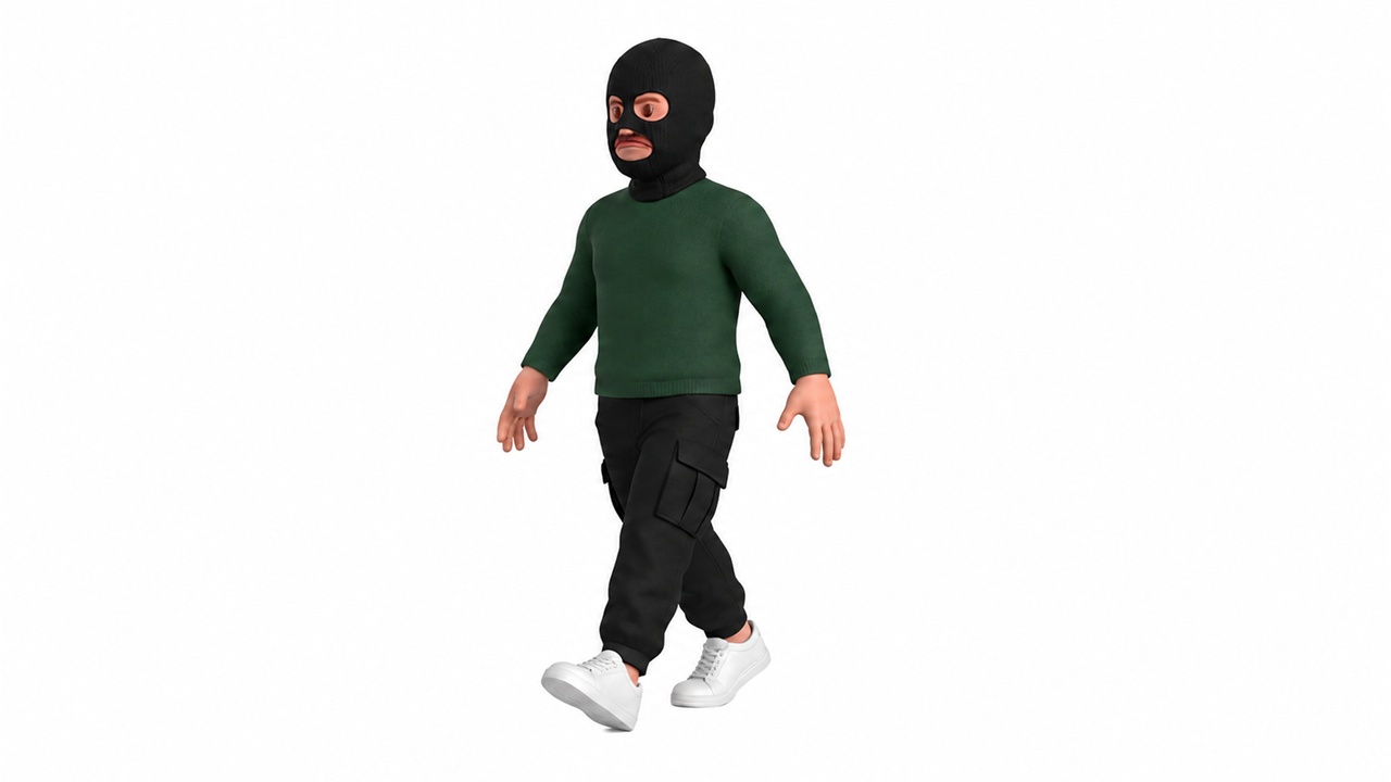 Media 1 for listing Stylized Cartoon Thief Robber Male Character Rigged and Animated