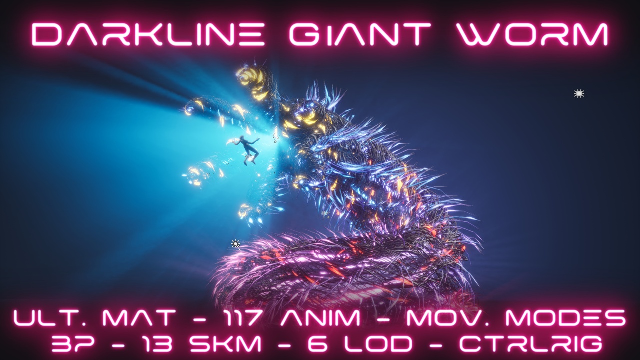 Media 1 for listing Darklines Giant Worm: modular boss creature with lods, 117 animations & material