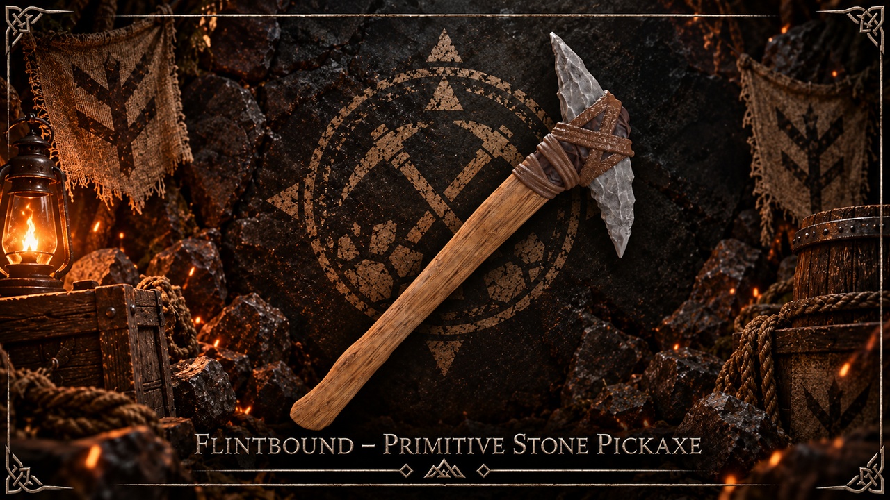 Media 1 for listing Flintbound – Primitive Stone Pickaxe