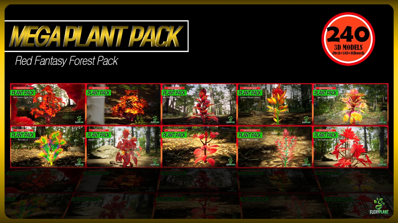Media 1 for listing MEGA PLANT PACK - 10 Red Fantasy Forest Pack