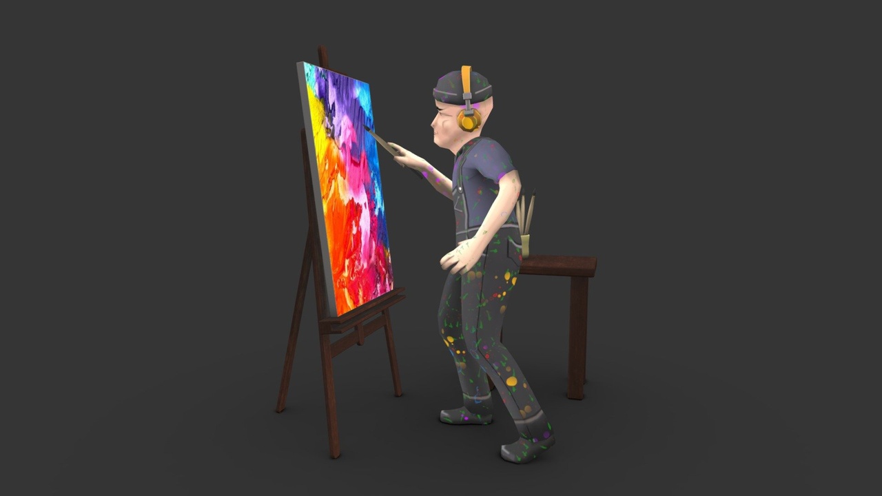 Media 1 for listing Painter character Painting With EQ lowpoly