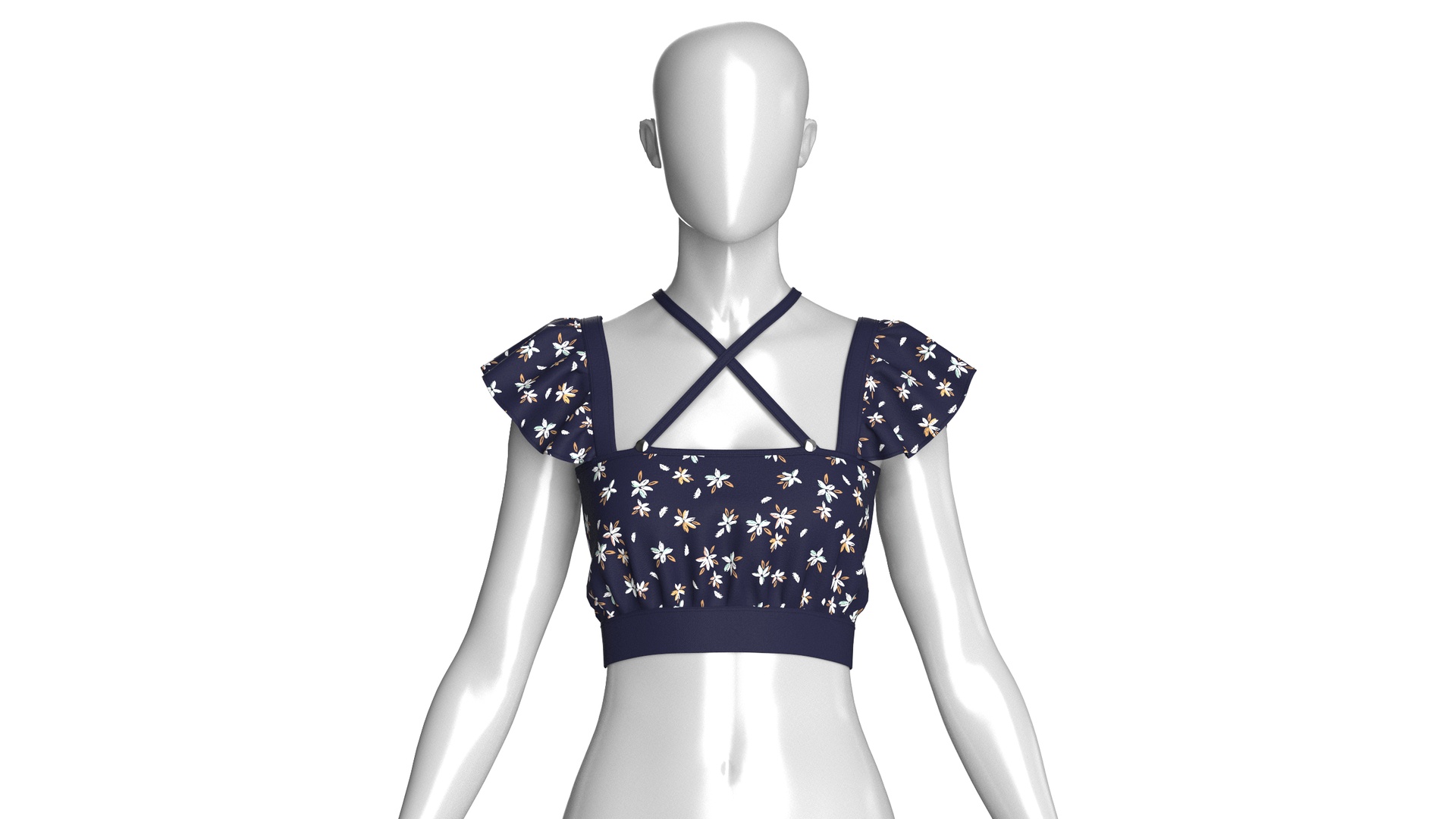 Media 1 for listing Girls Floral Printed Navy Blue Crop Top | High Poly