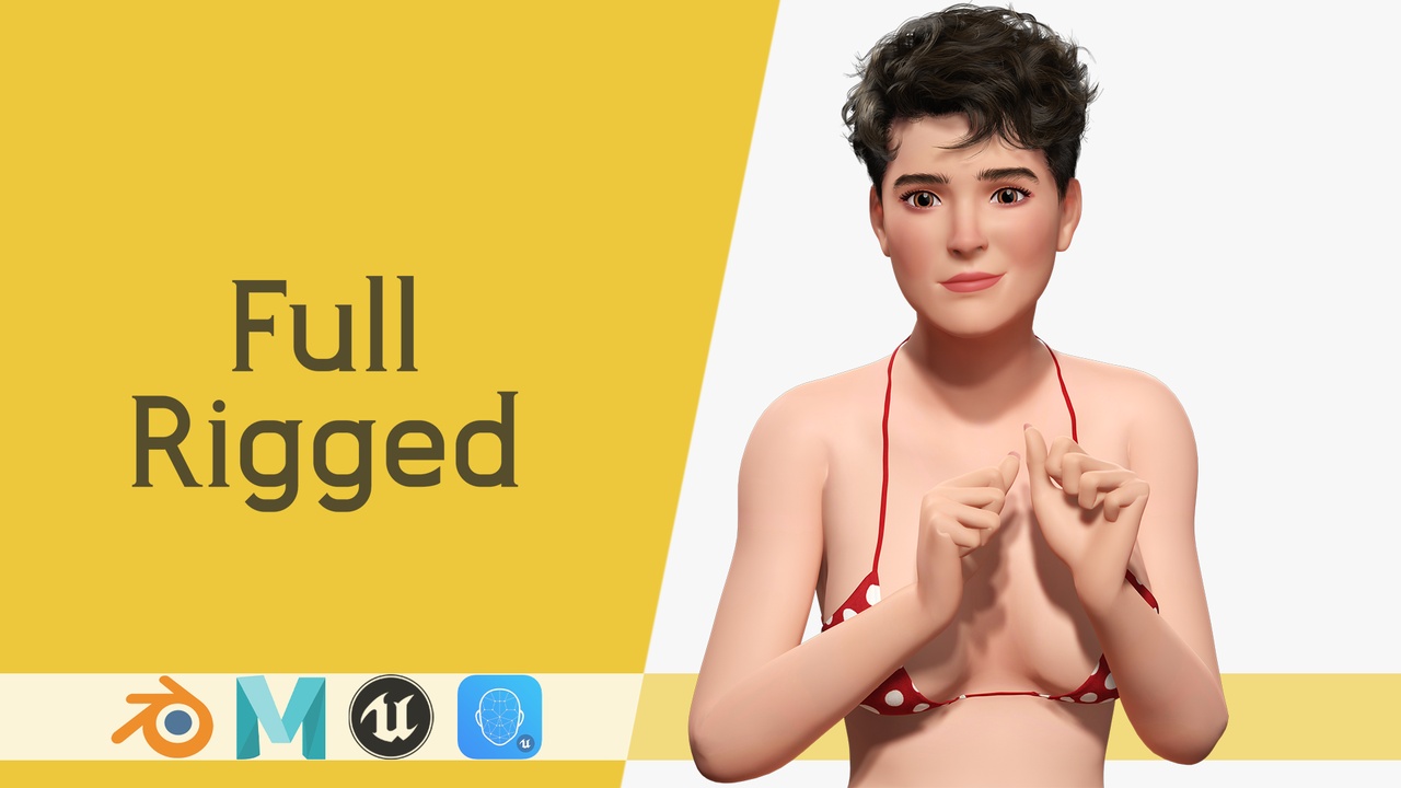 商品 Short Hair Bikini Model Stylized 3D Female Character 的媒体 1