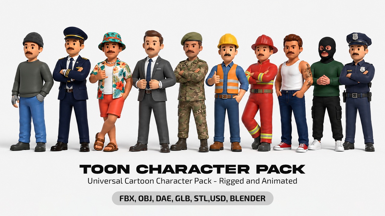 Media 1 for listing Stylized Cartoon Character Pack - Rigged and Animated