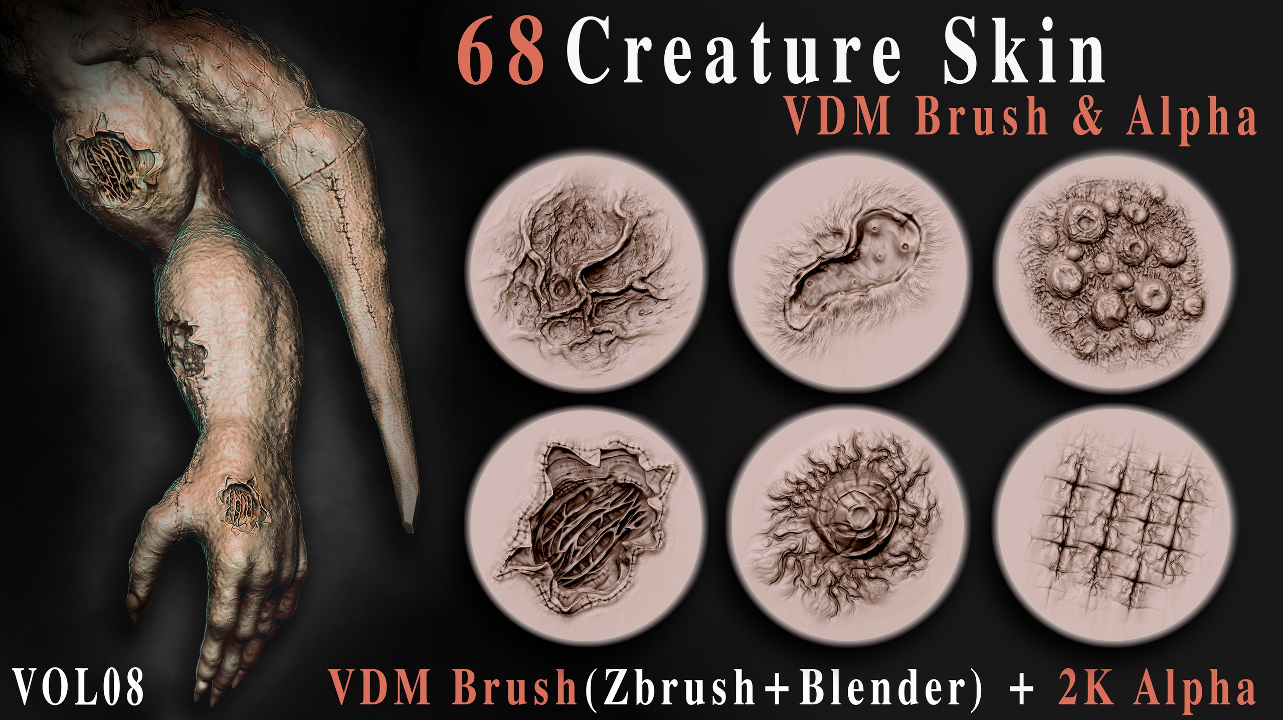 Media 1 for listing 68 Creature Skin VDM Brush & Alpha - Vol09