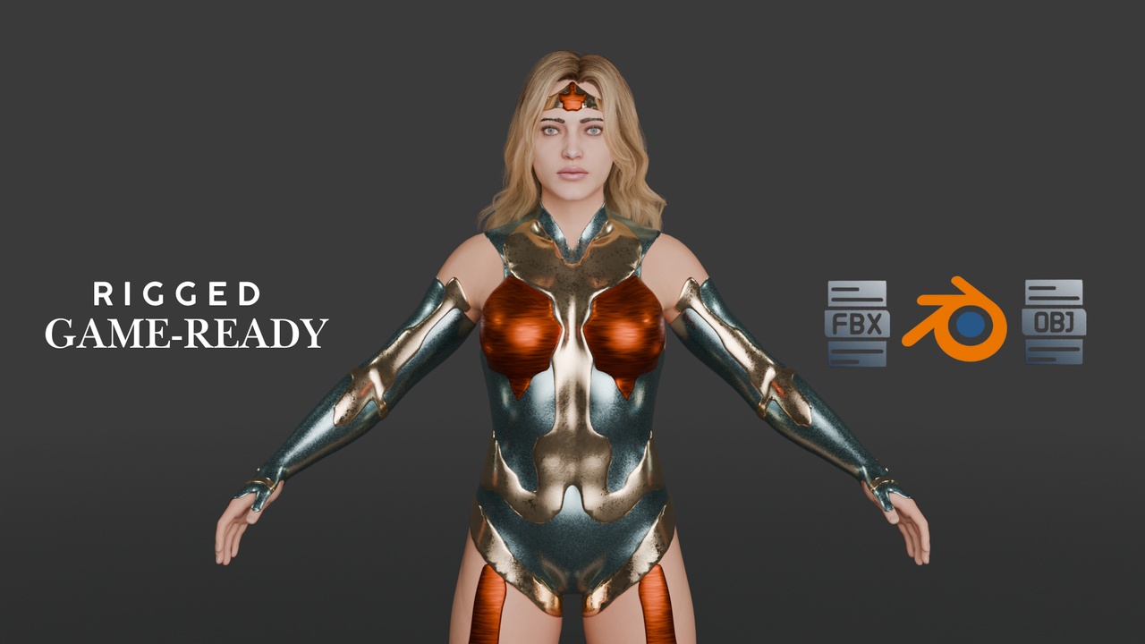 Crimson Valkyrie – Superheroine 3D Character with Armor & Hair 제품 등록을 위한 미디어 1개