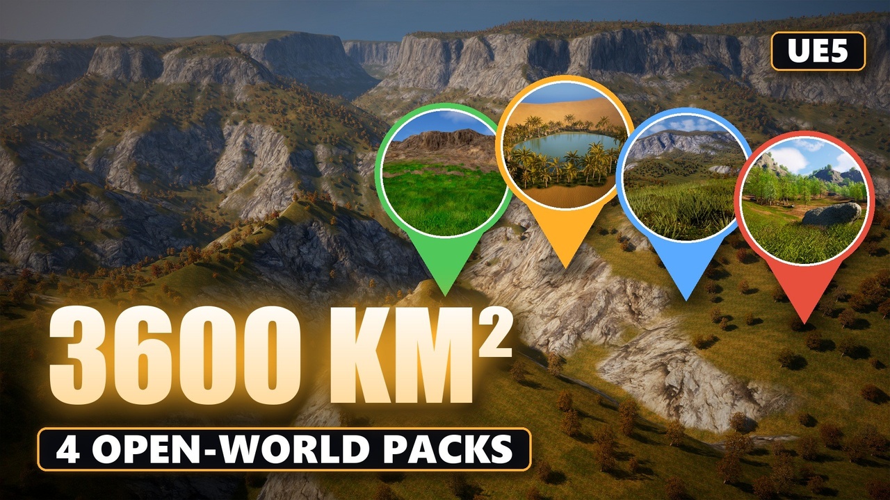 Media 1 for listing Open-World Procedural Landscape Bundle - 3600 km² Map, Survival, Oasis UE5