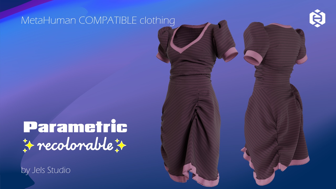 Media 1 for listing Parametric and recolorable Dress with folds 02 - made for Metahuman characters