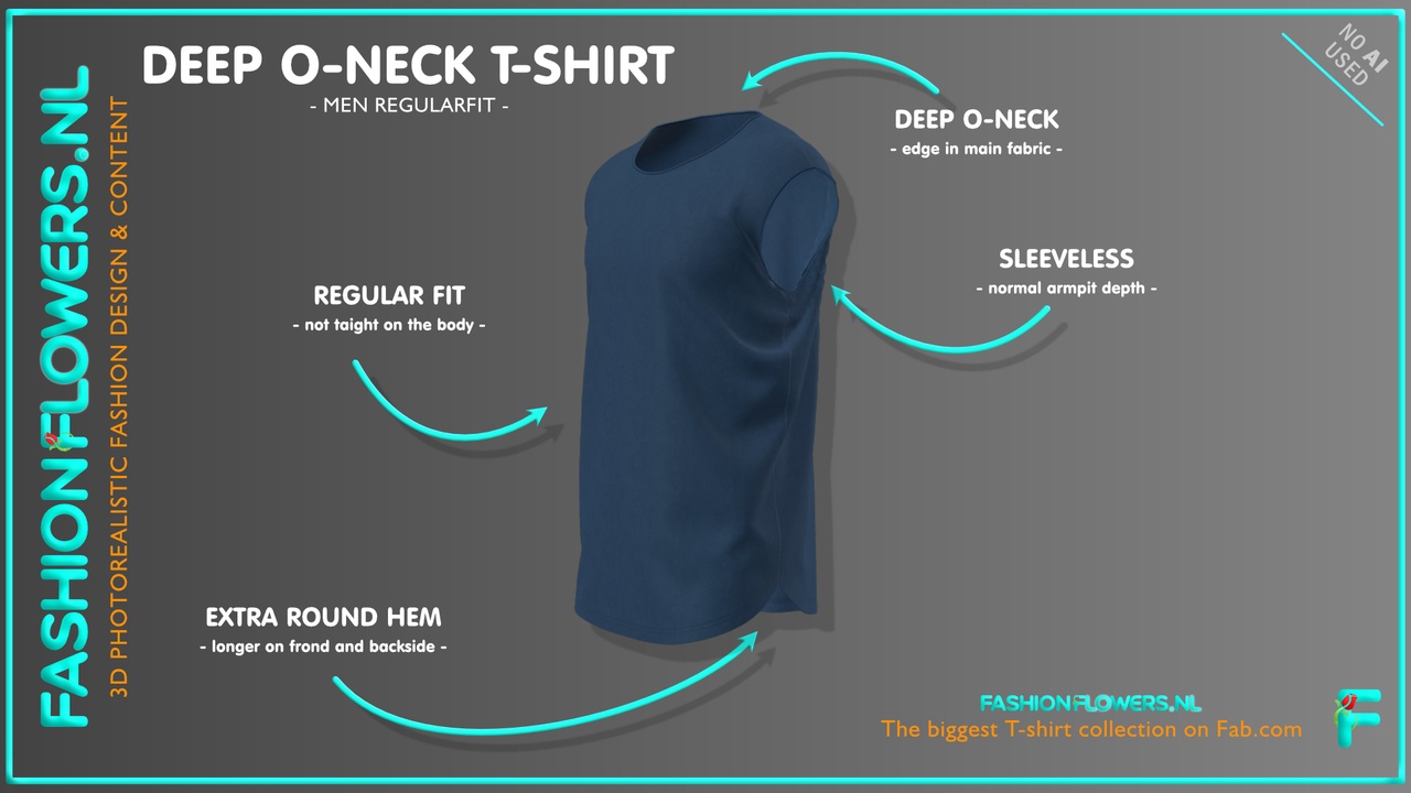 Media 1 for listing Blue Colour Extra Round Hem Sleeveless Deep Round Neck T-shirt | O-Neck Tshirt
