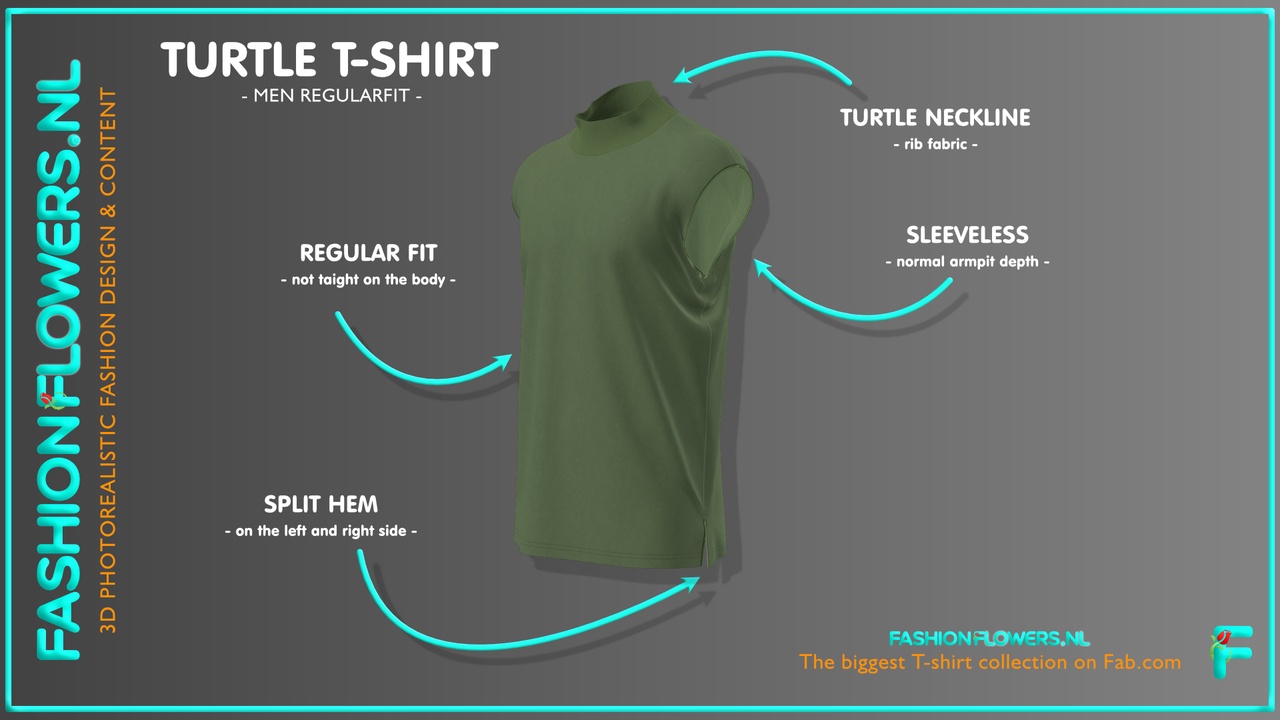 Media 1 for listing Green Colour Sleeveless Half Turtleneck T-shirt | Sideseam Splits | Split Tshirt