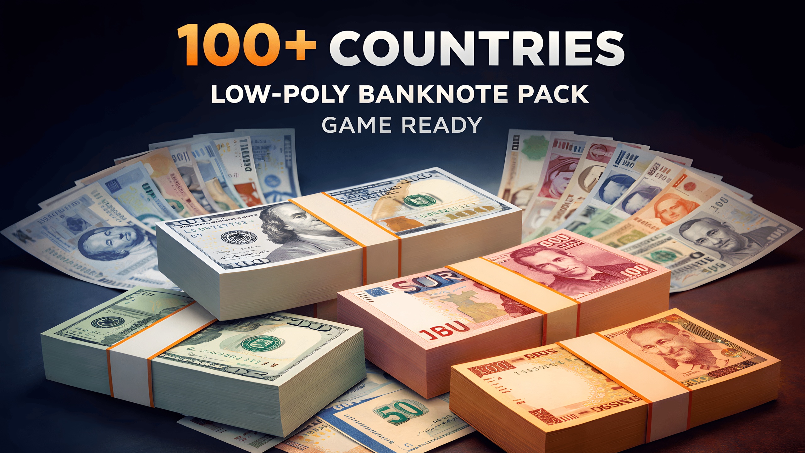 Media 1 for listing 100 Countries Stylized Banknote Pack Low-Poly Currency Bundle Low-poly 3D model