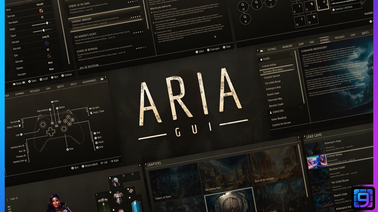 Media 1 for listing Aria GUI - Full Fantasy / RPG UI Kit + sources