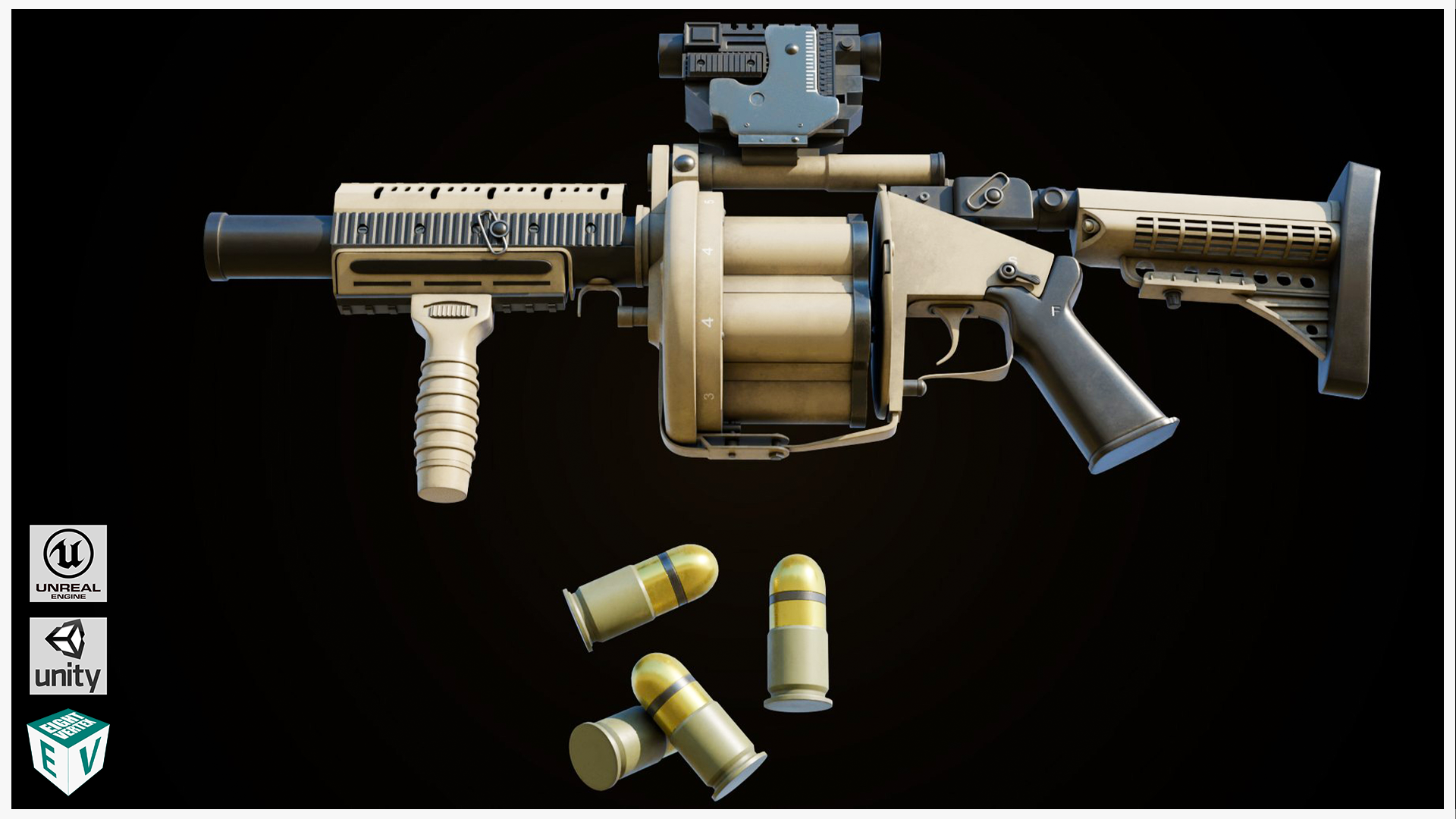 Grenade Launcher Gun PBR Unity UE V-Ray Textures Included | Fab